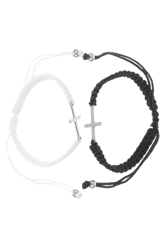 1Pair Decorative Friendship Bracelet with Cross Charms Woven Drawstring Bracelet