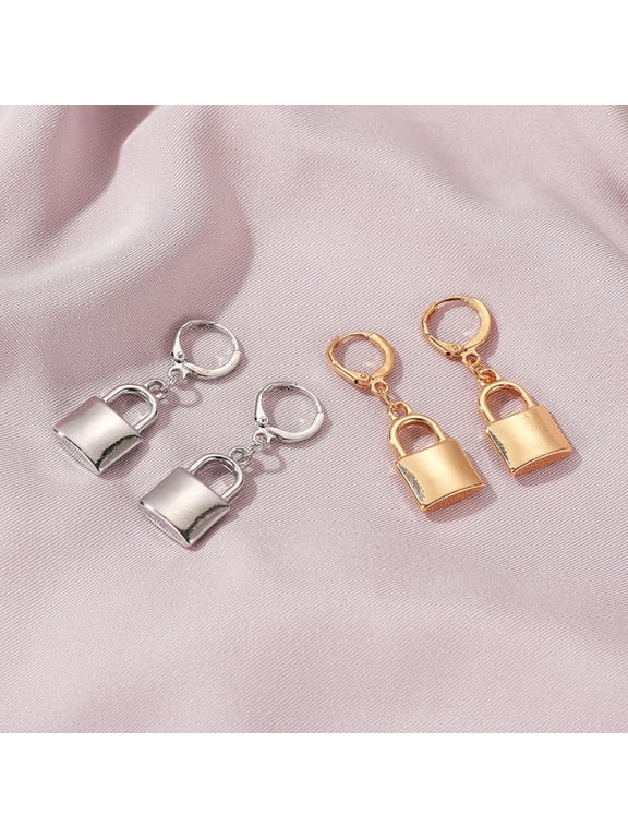 1Pair Lock Earrings Hip-Hop Punk Style Unisex Pendants All-Match Jewelry