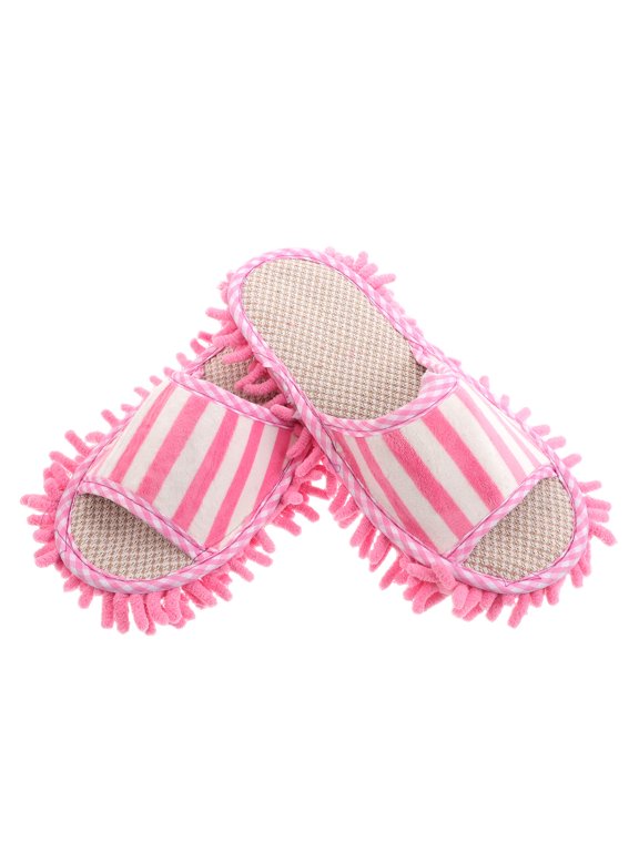 1Pair Pink Mop Slippers for Home, Soft Absorbent, Machine Washable, Indoor Floor Dusting