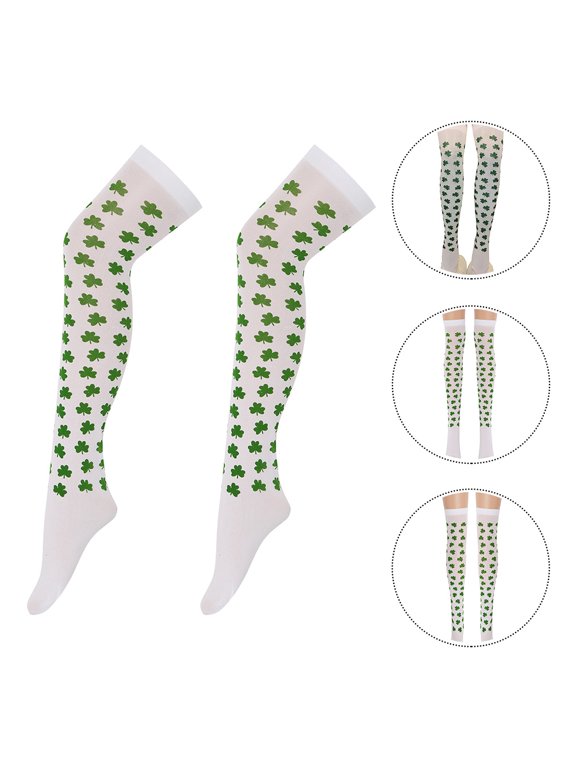 1Pair Breathable Green St Patricks Day Thigh Socks for Costume Party and Daily Wear