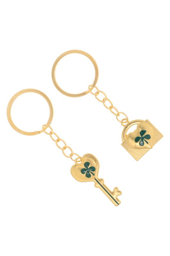 1Pair Zinc Alloy Four Leaf Ring Decorative Lucky Keychain for Hanging Keys