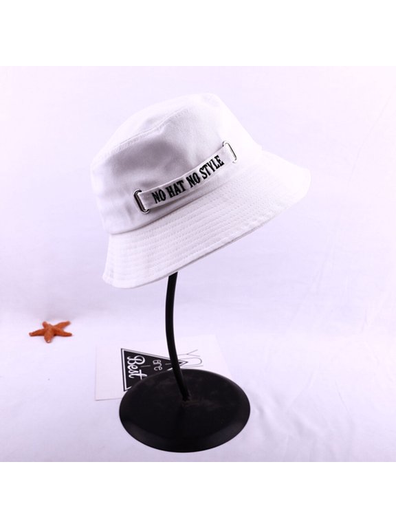 Summer Sunhat Letter Pattern Cotton Fisherman Bucket Hat White