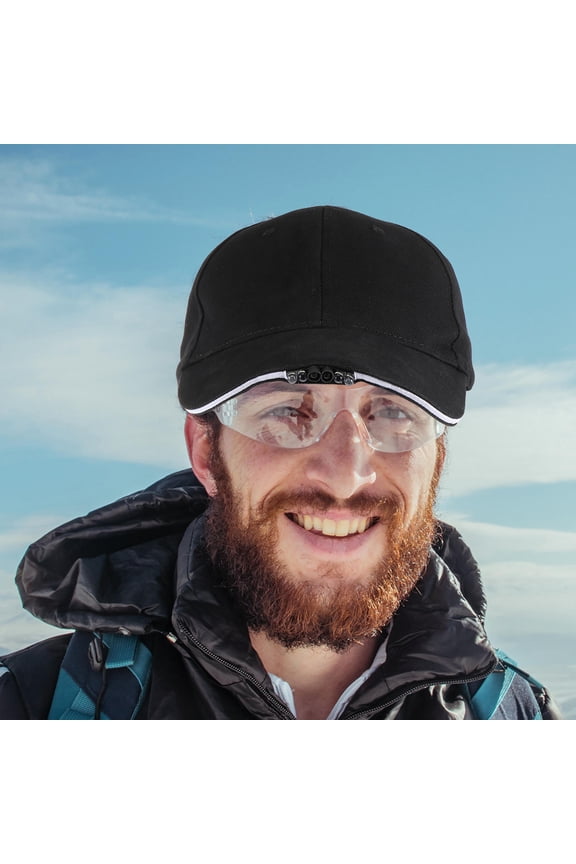 Black Cotton Baseball Cap with LED Light, Outdoor Sports Peaked Hat for Night Running and Camping