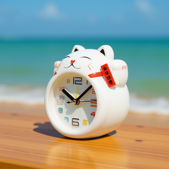 TABLZONE Cute Cat Shaped Desk Alarm Clock, White, Creative Table Clock for Home