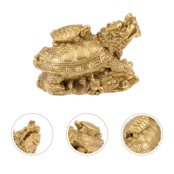 TABLZONE 1Pc Golden Copper Dragon Tortoise Decor Desktop Ornament with Stable Flat Bottom
