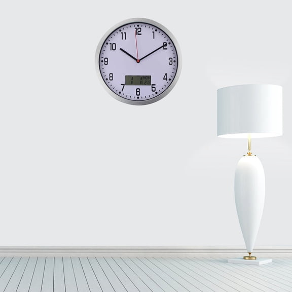 TABLZONE 1Pc Hanging Clock with Temperature and Humidity Meter Plated Silver Finish