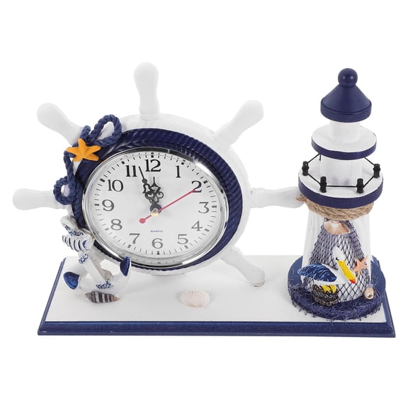 TABLZONE Lighthouse Desk Clock, Ocean Style Home Decor, Multi-Color Desktop Ornament, Decorative Table Clock for Living Room