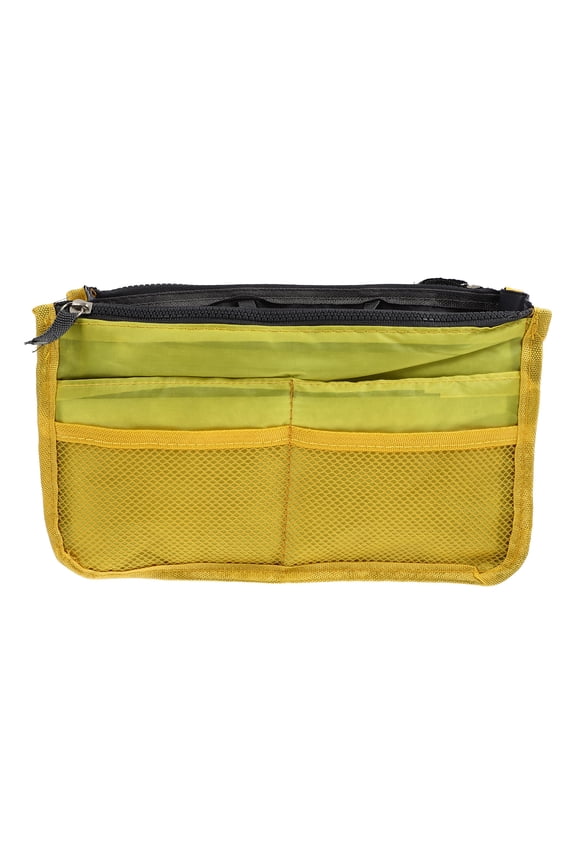 Yellow Multi-Pocket Nylon Bag Liner, Breathable Travel Organizer Insert for Suitcases and Backpacks