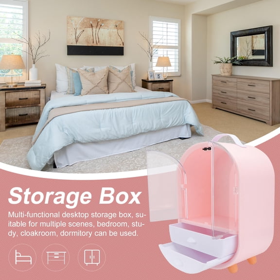TABLZONE 1Pc Pink Double Door Cosmetics Storage Organizer for Desktop with Durable Material