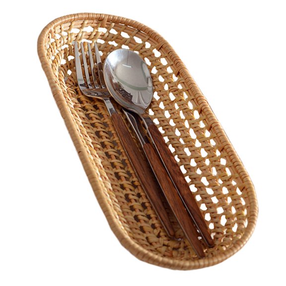 TABLZONE 1Pc Rattan Towel Tray Khaki Handmade Knitting Basket for Storage of Towels and Tableware