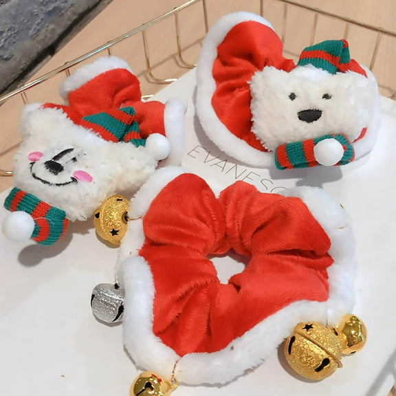 TABLZONE Red Bell Ponytail Holders Coral Fleece Comfortable Hair Accessories