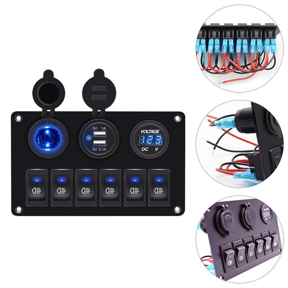 TABLZONE Black LED Rocker Panel for Boat, Multi-Function Control Plate, Marine Grade