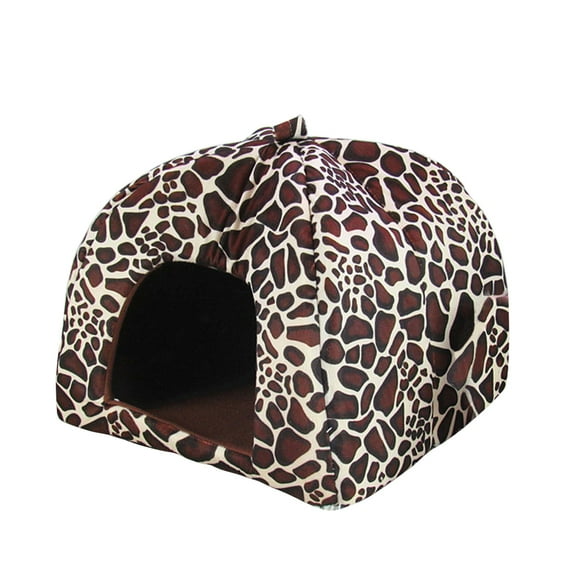 TABLZONE Soft Leopard Pet Bed Tent for Small Dogs and Cats with Anti-Slide Design