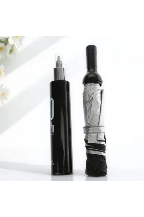 Black Folding Umbrella Wine Bottle Shape Windproof Rain and Sun Shield