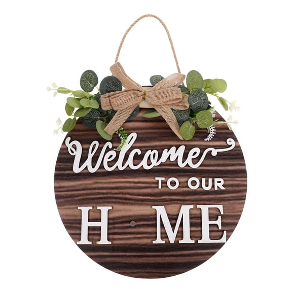 TABLZONE 1Set Rustic Brown Wood Welcome Sign with Interchangeable Ornaments for Front Door Decor