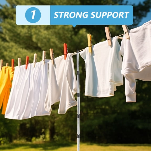 TABLZONE 1Set Heavy Duty Laundry Line Outdoor with Strong Support and Weather Resistant Nylon