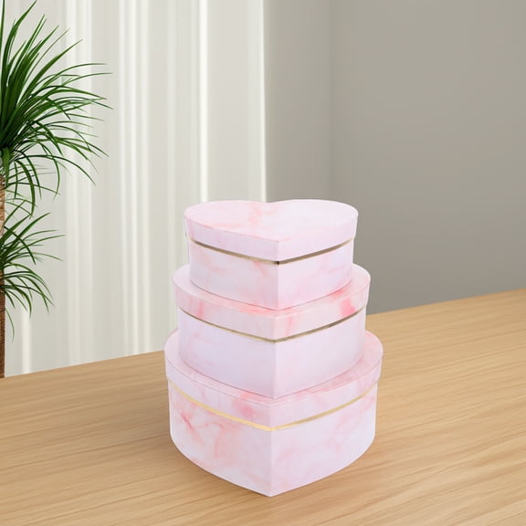 TABLZONE 1Set Valentine Pink Paper Heart Box with Marble Pattern for Storage and Packaging