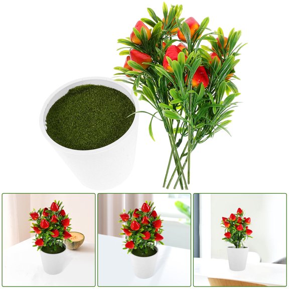 TABLZONE 1Set Simulation Strawberry Branches Potted Faux Bonsai Red Fruit Decor for Home Office