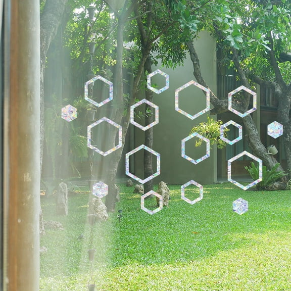 TABLZONE 1Set Sky Blue Window Clings Hexagon Shape Decorative Refraction Window Stickers