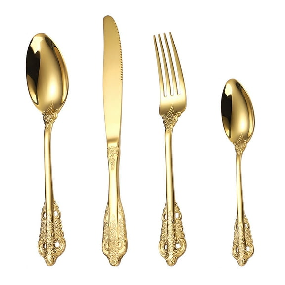 TABLZONE Practical Golden Stainless Steel Flatware Set for Home Dining 1Set