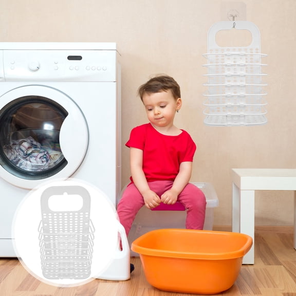 TABLZONE Foldable Hanging Laundry Hamper in White, PP Clothes Storage Basket for Efficient Laundry Organization