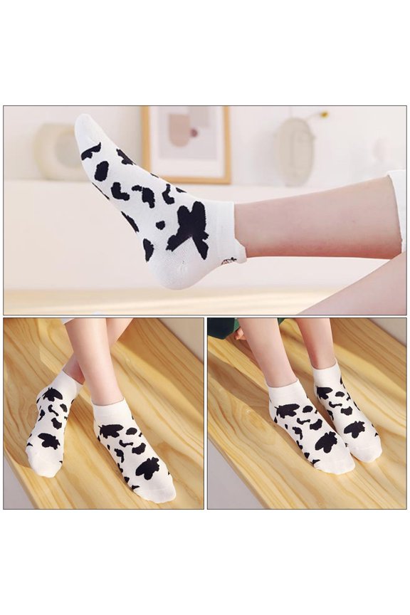 E 2 Pairs Cute Cow Sock Cotton Short Socks Comfort Fit for Girls Assorted Color