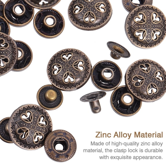 TABLZONE Dark Brown Bronze Snaps Zinc Alloy Fasteners Clasp Button for Sewing 20Sets