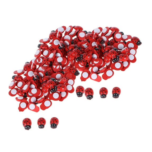 TABLZONE 200Pcs Red Wooden Ladybug Garden Ornament for Micro Landscape and Yard Decor