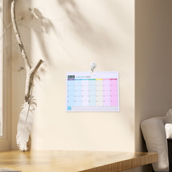 TABLZONE Wall Mounted Calendar 2026-2027 Multi-Color Monthly Horizontal Planner for Home Office Organization