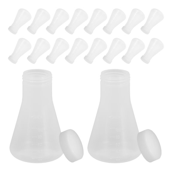 TABLZONE 20Pcs Clear Plastic Science Flasks with Lid Leakproof Conical Bottles for Lab Experiments