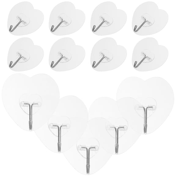 TABLZONE 20Pcs Clear Heart Adhesive Hooks for Home Ceiling Bathroom Nail Free Mounting