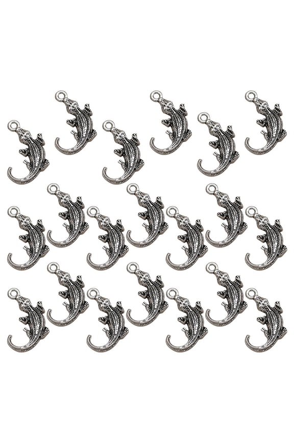 Silver Crocodile Gecko Charm Pendant for Jewelry Making 20Pcs