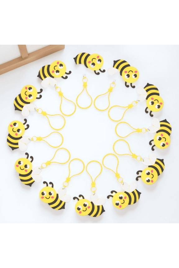 24Pcs Bee Keychain Pendant Small Key Ring for Purse Backpack Bag Hanging Decor