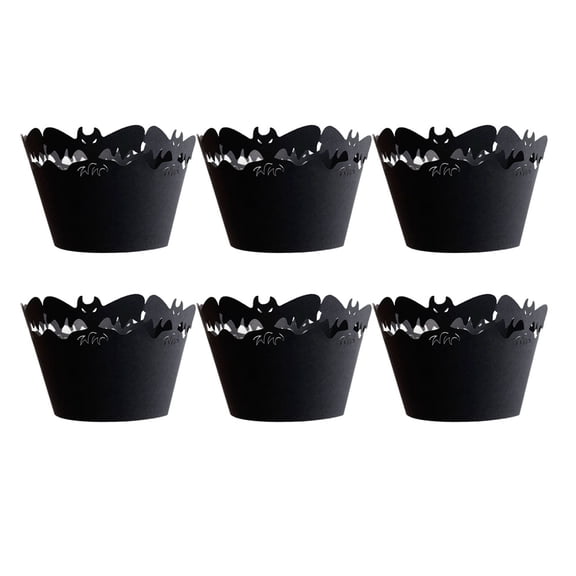 TABLZONE Paper Cake Wrappers Black Hollow for Safe and Lightweight Decor 24Pcs