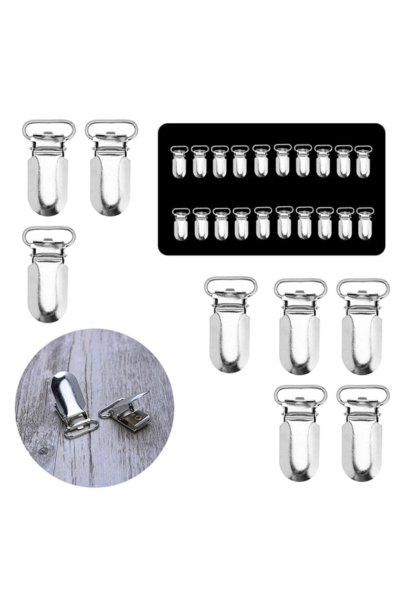 E 25Pcs White Metal Suspender Clips Spring Loaded Strap Hardware for Repair and Replacement