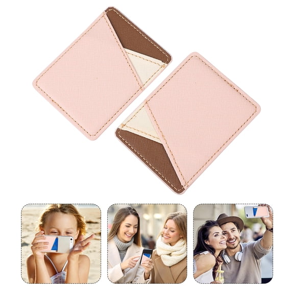 TABLZONE PU Phone Back Pouch Beige Self-Adhesive Universal Smartphone Holder 2Pcs