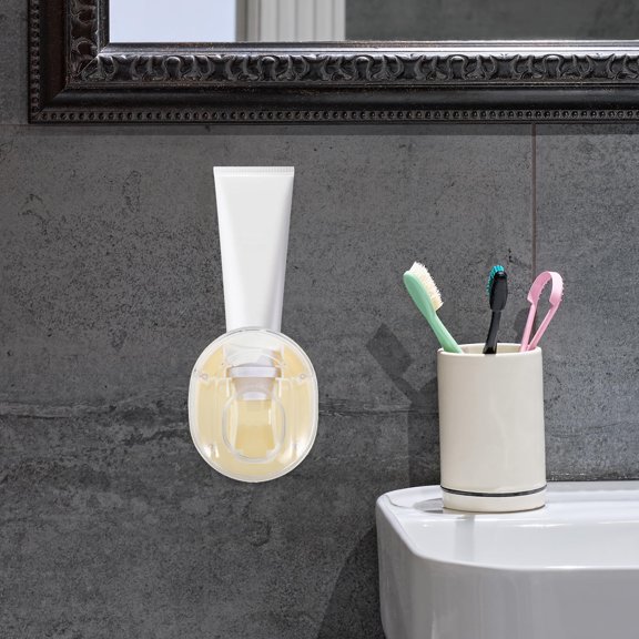TABLZONE 2Pcs Automatic Toothpaste Dispenser Wall Mounted Bathroom Organizer with Pet Material