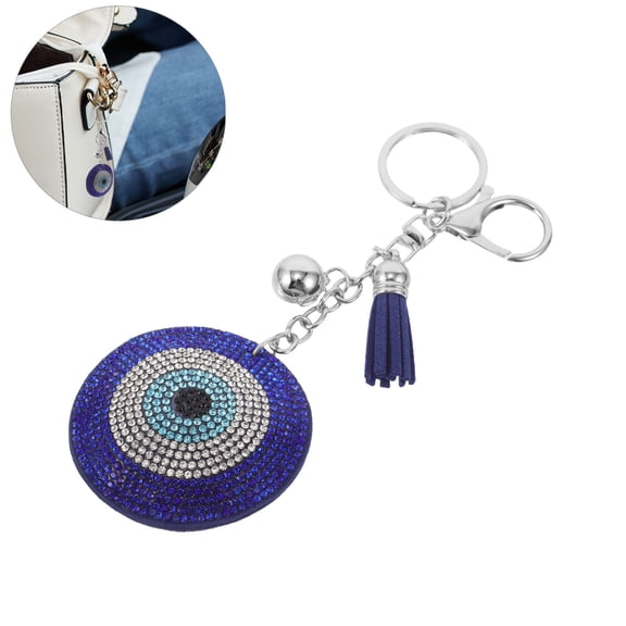 TABLZONE Turkish Evil Eye Keychain Set with Rhinestone Beads, 2-Piece Decorative Charm Accessories for Bags and Keys