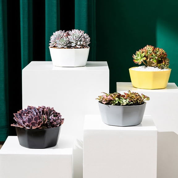 TABLZONE Set of 2 White Plastic Flower Pots for Home and Office Desk, Decorative for Indoor Plants