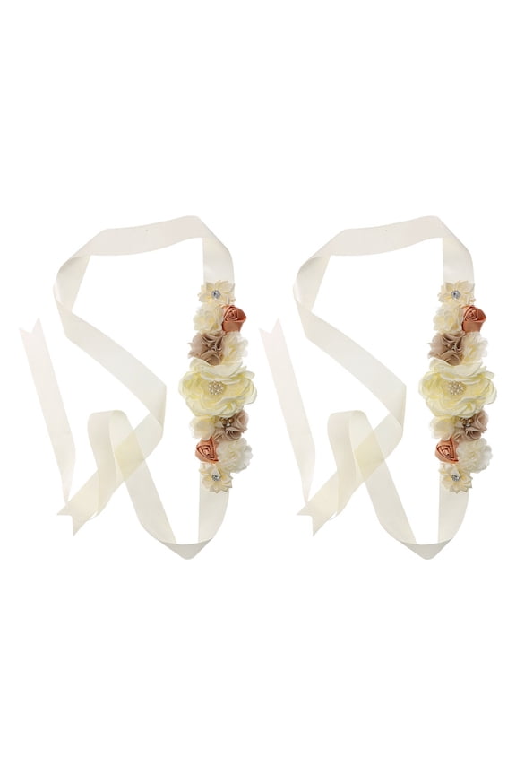 2Pcs Beige Decorative Flower Maternity Sash Belt for Pregnancy Party and Photo Prop Use