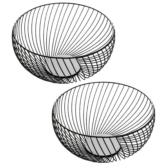 TABLZONE 2Pcs Black Wire Fruit Bowl Round Shape for Family and Friends