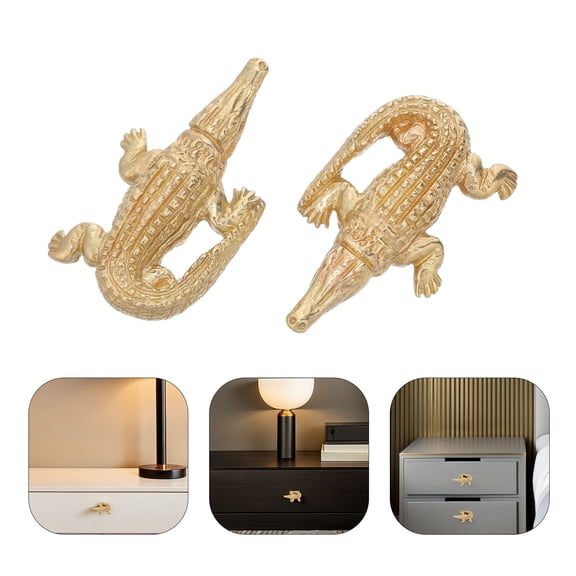 TABLZONE Set of 2 Retro Brass Alligator Door Pull Handles Decorative Hardware for Furniture and Drawer Cabinets