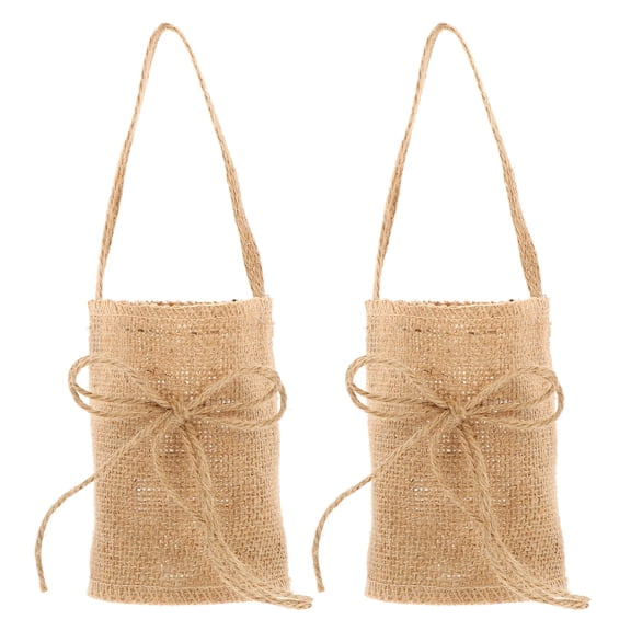 TABLZONE -102- Burlap Brown Flower Baskets Lightweight Wedding Decor 2 Pieces