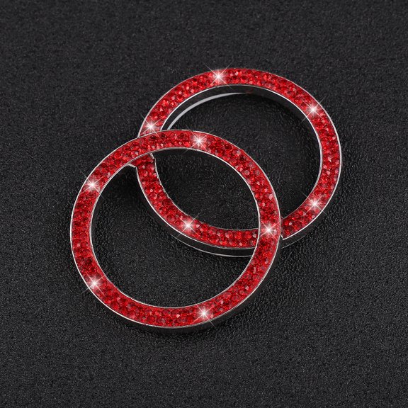 TABLZONE 2Pcs Car Bling Ring Red Rhinestone Ignition Button Decoration Easy Peel and Stick