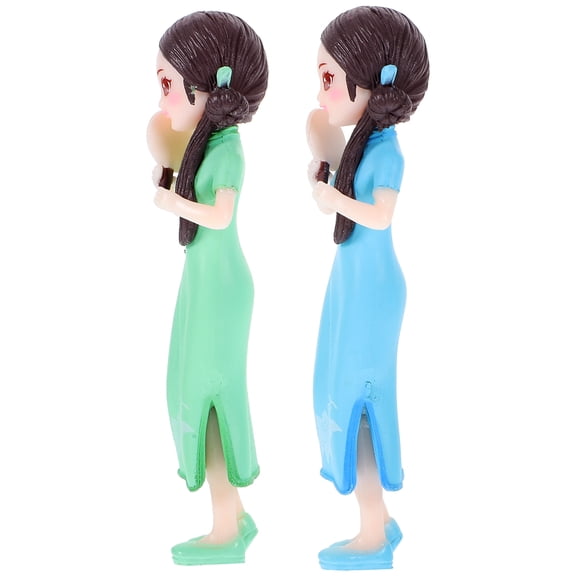 TABLZONE Set of 2 Resin Chinese Cheongsam Dolls in Assorted Colors, Elegant Home Decor Figurines