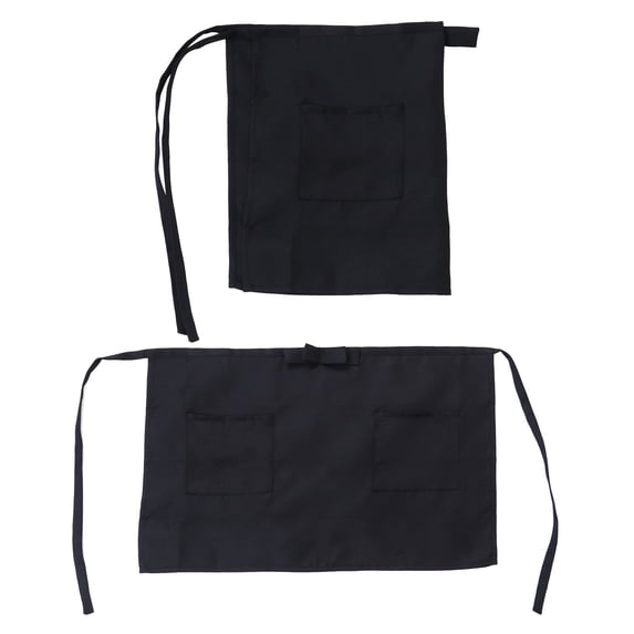 TABLZONE 2-Pack Black Short Aprons with Adjustable Waistbands and Multiple Pockets for Cooking, Serving, and Kitchen Tasks