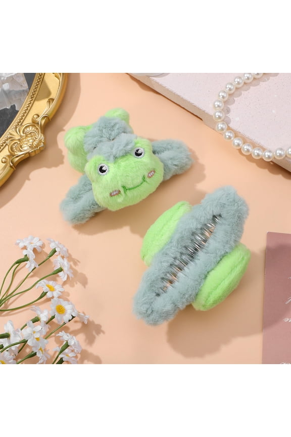 Frog Plush Hair Clip, Extra Large for Thick Hair, Cute and Stylish, 2Pcs