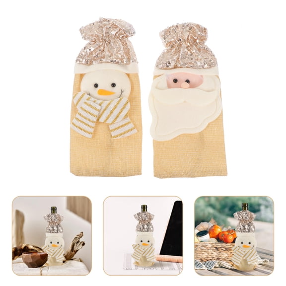 TABLZONE Set of 2 Fabric Wine Bottle Bags, Decorative and Reusable Wine Pouches Perfect for Parties, Family Gatherings, and Gift Giving