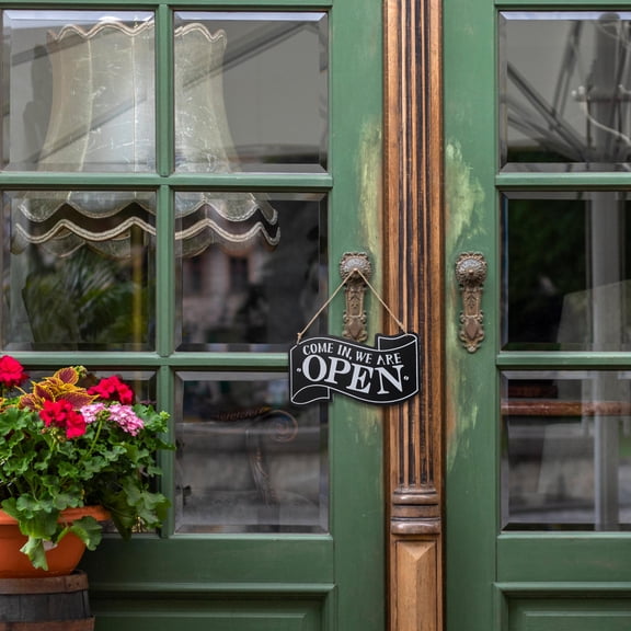 TABLZONE 2Pcs Double Sided Open Sign Wooden Indoor Business Door Sign Black Simple Style