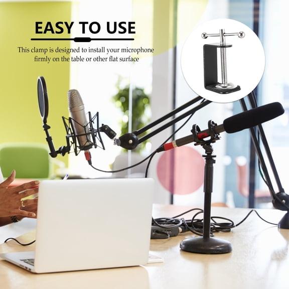 TABLZONE Black Stainless Steel Desk C-Clamps for Table Microphone Mounting, 2 Pieces Fixing Clips